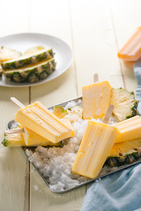 Pineapple Frozen Fruit Bars Popsicles. Selective focus.