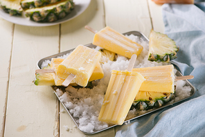 Pineapple Frozen Fruit Bars Popsicles. Selective focus.