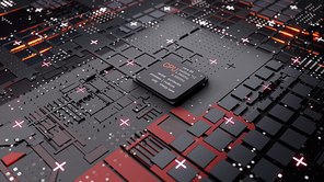 Central Computer Processors CPU concept. 3d rendering. Conceptual CPU on circuit board - PCB