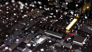 Electronic circuit board close up. 3d illustration