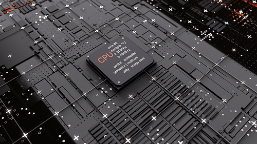 Central Computer Processors CPU concept. 3d rendering. Conceptual CPU on circuit board - PCB