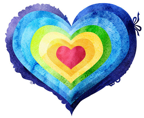 Rainbow heart in watercolor painting, on a white background