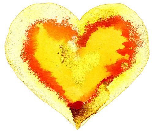 Watercolor heart with gold strokes, painted by hand