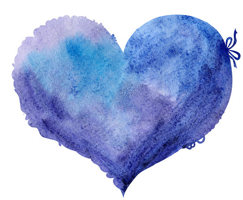 watercolor violet heart with light and shade, painted by hand
