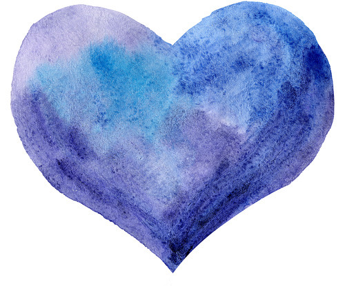 watercolor heart with light and shade, painted by hand