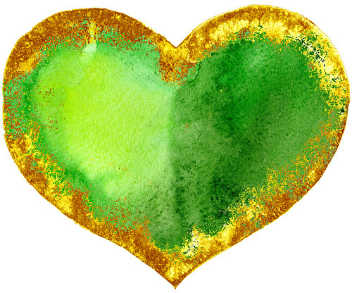 watercolor heart with gold strokes, painted by hand