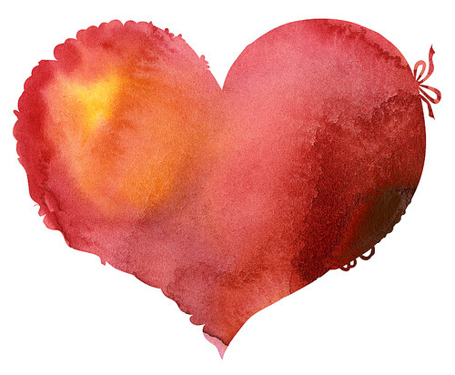 watercolor red heart with light and shade, painted by hand