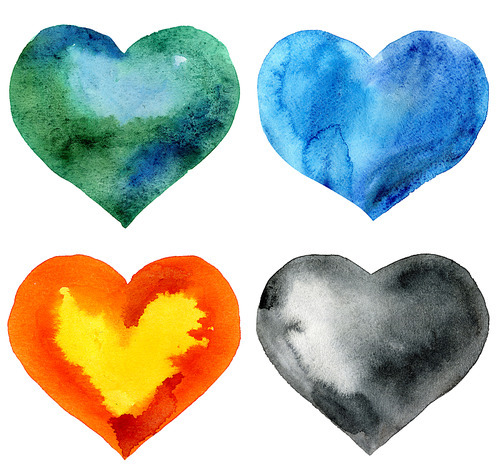watercolor blue heart with light and shade, painted by hand