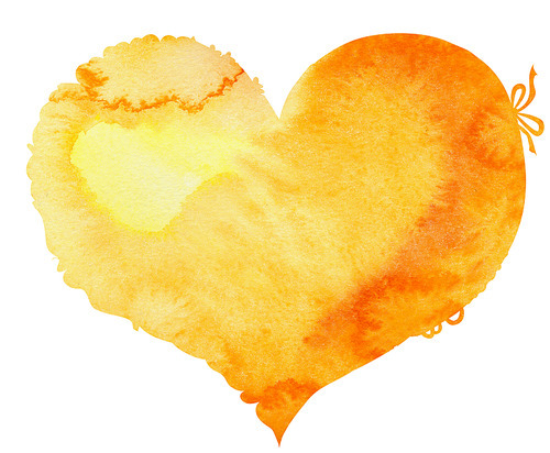 watercolor yellow heart with light and shade, painted by hand