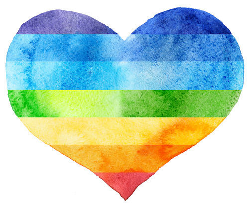 Rainbow heart in watercolor painting, on a white background