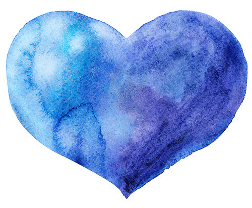watercolor heart with light and shade, painted by hand