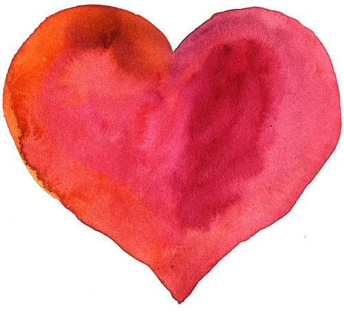 watercolor heart with light and shade, painted by hand