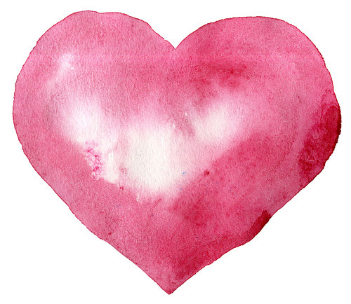 watercolor pink heart with light and shade, painted by hand