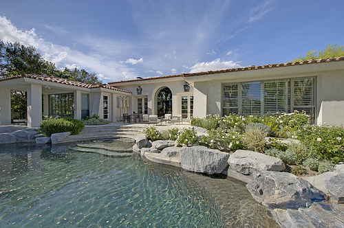 View of swimming pool of luxury mansion