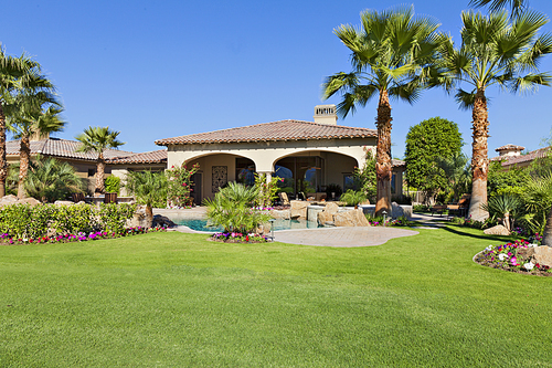 Lawn in front of luxury mansion