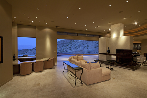 View of living room with big window in luxury house