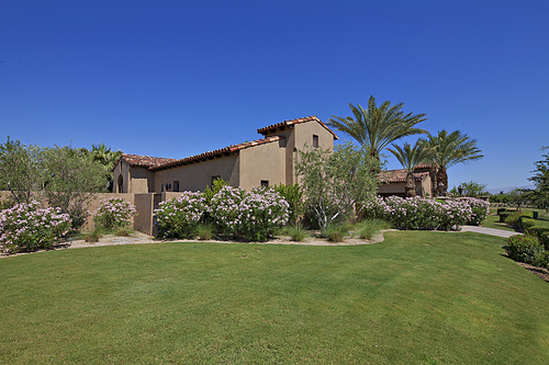 Lawn in backyard of luxury villa