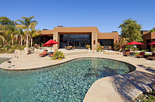 Luxurious swimming pool outside villa