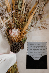 elegant wedding bouquet of dried wildflowers and plants