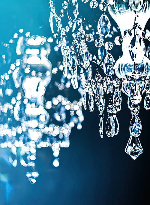 Crystal glass chandelier as home decor, interior design and luxury furniture detail, holiday invitation card background.