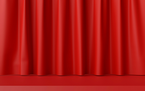 3d illustration of minimal stage with red curtain for product advertisement