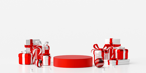Geometric podium with Christmas gift for product advertisement, 3d illustration