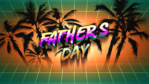 Text Fathers day and retro summer palms, holiday background. Elegant and luxury dynamic 3d illustration style for club and entertainment template