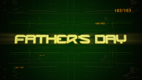 Text Fathers day and cyberpunk animation with computer numbers and grid. Modern and futuristic dynamic 3d illustration for cyberpunk and cinematic theme