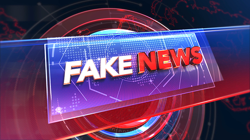 Text Fake News and news graphic with lines and circular shapes in studio, abstract background. Elegant and luxury 3d illustration style for news template