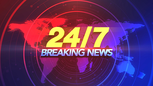 Text 24 Breaking News and news graphic with lines and world map in studio, abstract background. Elegant and luxury 3d illustration style for news template