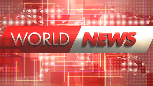 Text World News and news graphic with global map in studio, abstract background. Elegant and luxury 3d illustration style for news template