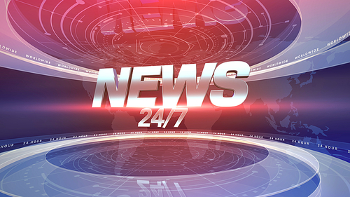 Text 24 News and news graphic with lines and circular shapes in studio, abstract background. Elegant and luxury 3d illustration style for news template