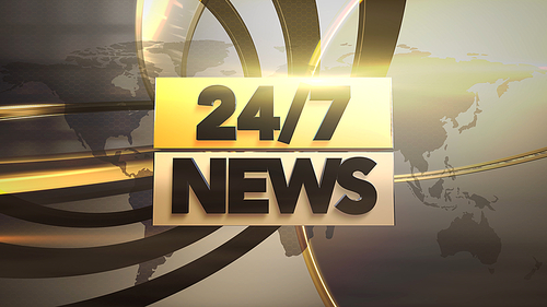 Text 24 News and news graphic with lines and circular shapes in studio, abstract background. Elegant and luxury 3d illustration style for news template