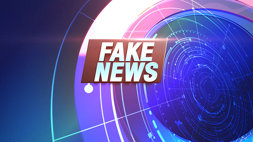 Text Fake News and news graphic with lines and circular shapes in studio, abstract background. Elegant and luxury 3d illustration style for news template