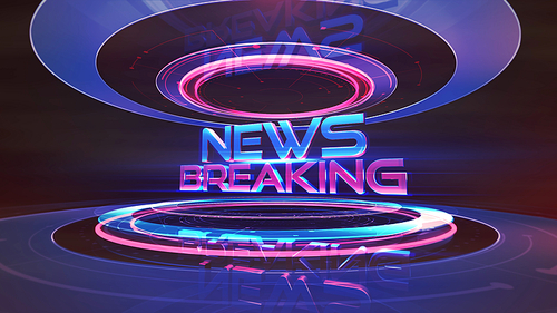 Text News Breaking and news graphic with lines and circular shapes in studio, abstract background. Elegant and luxury 3d illustration style for news template