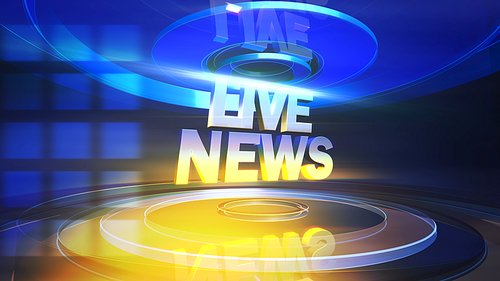 Text News Live and news graphic with lines and circular shapes in studio, abstract background. Elegant and luxury 3d illustration style for news template