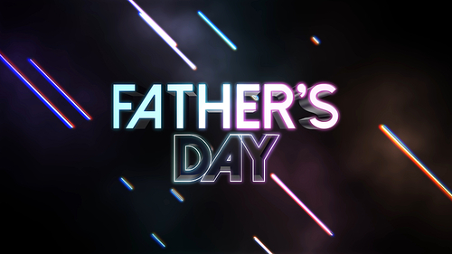 Text Fathers day and motion neon lines, abstract holiday background. Elegant and luxury dynamic neon club 3d illustration style