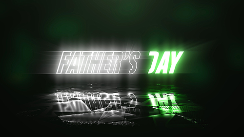 Text Fathers day in neon style, abstract holiday background. Elegant and luxury dynamic neon club 3d illustration style