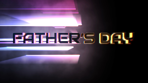 Text Fathers day and motion purple neon lines, abstract holiday background. Elegant and luxury dynamic neon club 3d illustration style