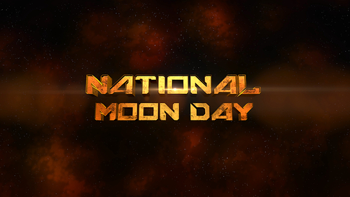 Closeup National Moon Day text with motion stars and clouds in galaxy, abstract futuristic background. Elegant and luxury 3D Illustrations style for cosmos and sci-fi theme