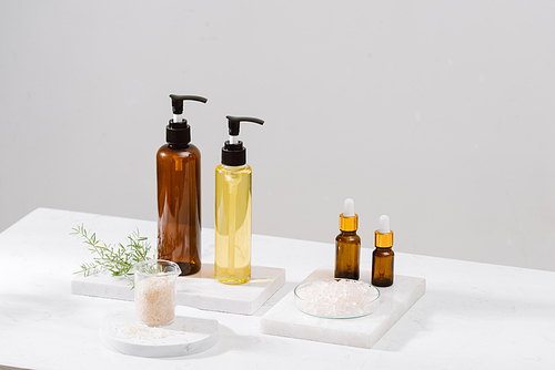 Spa Kit. Shampoo, Soap Bar And Liquid. Shower Gel. Aromatherapy Salt