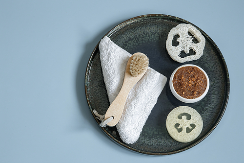 Spa still life with organic body and skin care products close up.