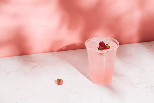 White wine with fresh raspberries. raspberry cocktail