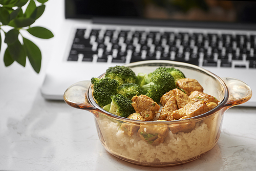 chicken with soy sauce and a . and a laptop for work