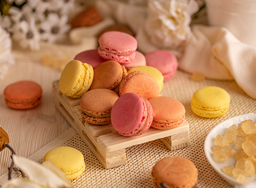 French macarons, light, airy and delicate meringue sandwich cookies
