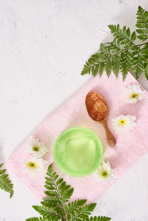 Soothing gel aloe vera formula represent the cosmetic and bodycare.