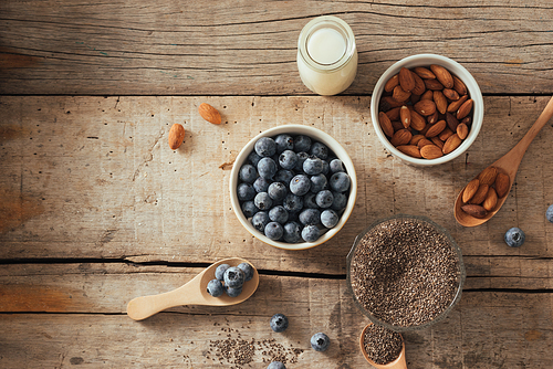 Chia pudding with fresh berries and almond milk. Superfood concept. Vegan, vegetarian and healthy eating diet with organic products