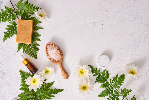 Handmade soap in white background with space. Spa concept