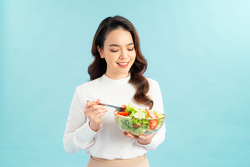 Diet healthy concept. Her face and skin are healthy, fresh, bright and youthful.