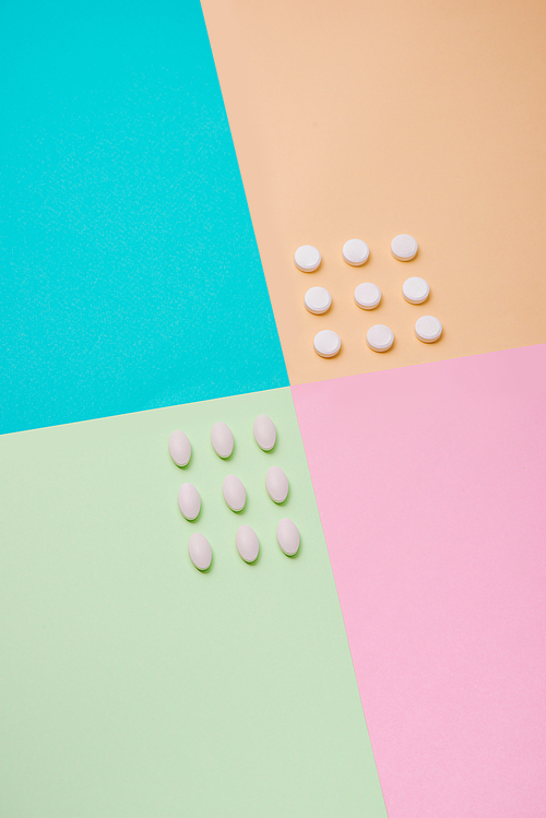 Medical concept. Pills medicine on colorful background.